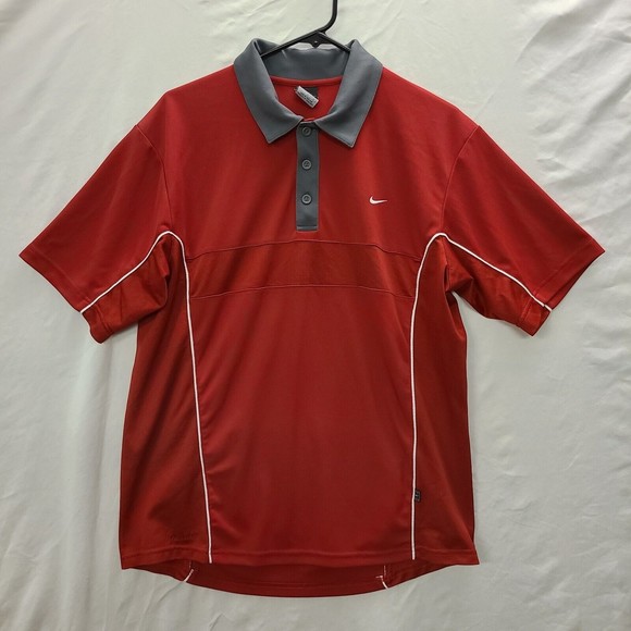 Nike Dri-Fit UV Mens Red Short Sleeve Collared Polyester Golf Polo Shirt Sz L - Picture 2 of 11